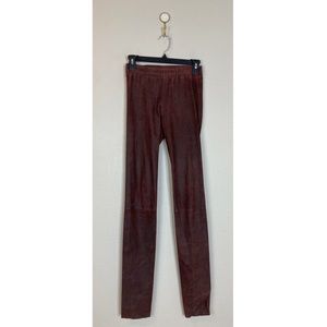 Sylvie Schimmel Leggings Leather Maroon Mid Rise Slim Fit Casual Pants